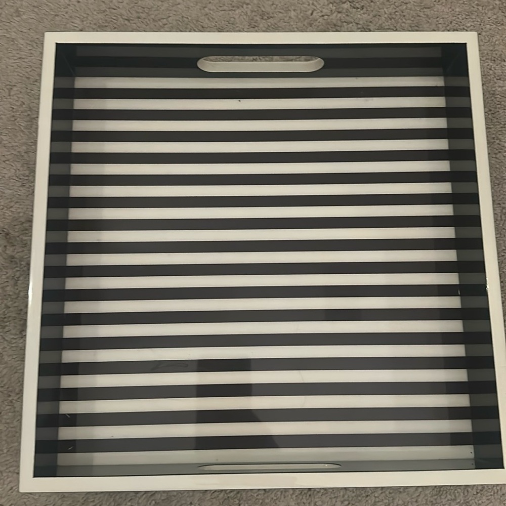 Brown and white stripe lacquer tray